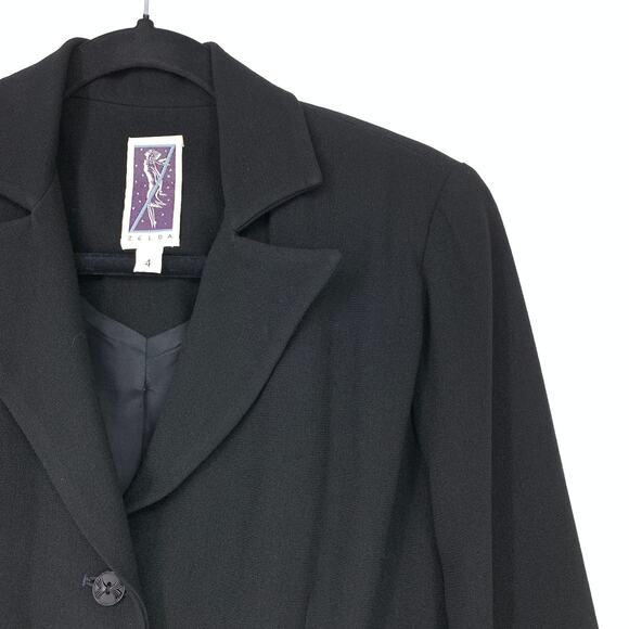 VTG Zelda Women's 4 Button Up Blazer Jacket Button Details Black Notched Lapels - Picture 3 of 6